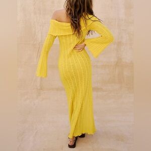 Free People Beach Layla Yellow Ribbed Off-The-Shoulder Maxi Dress Size Small